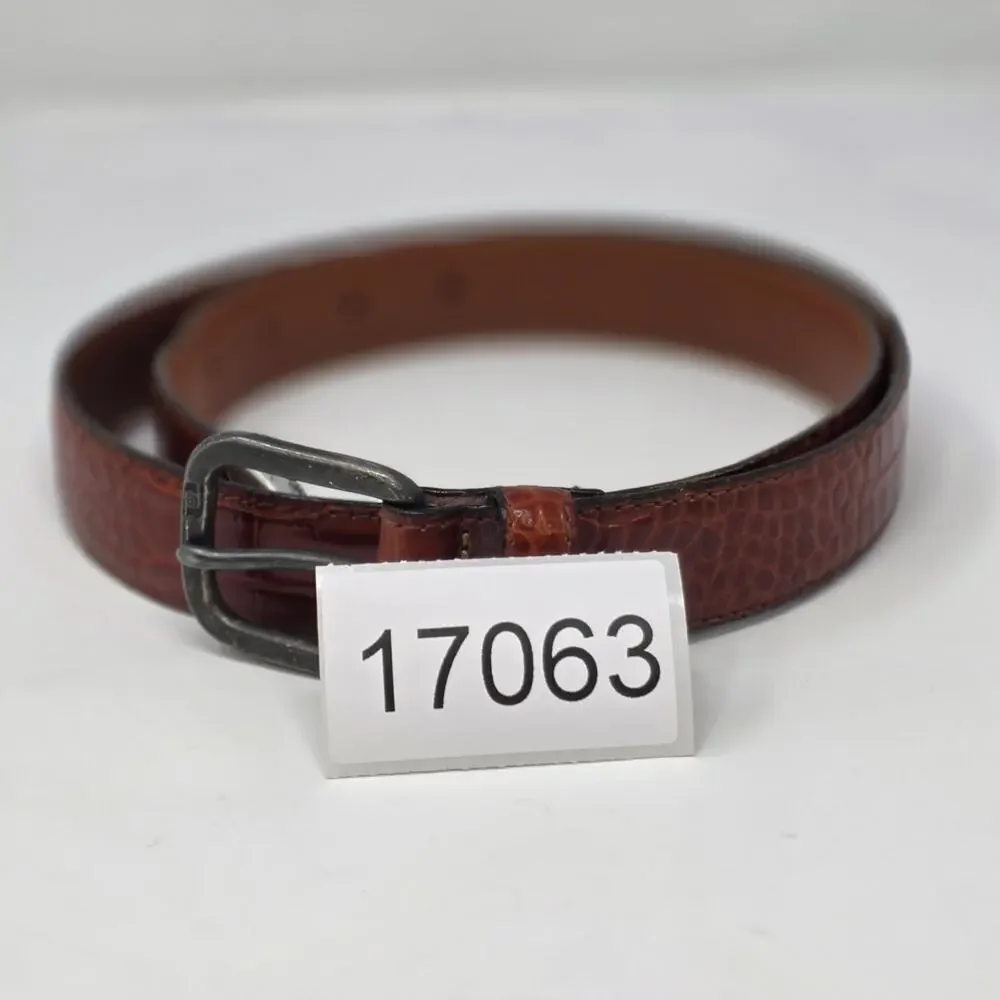 Crocodile Leather Belt Brown Solid Brass Buckle Mens Size 34 Academia Office USA